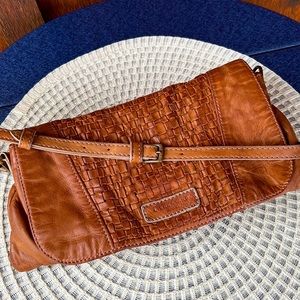 LIEBESKIND Berlin Brown Sheep Leather Woven Crossbody Bag